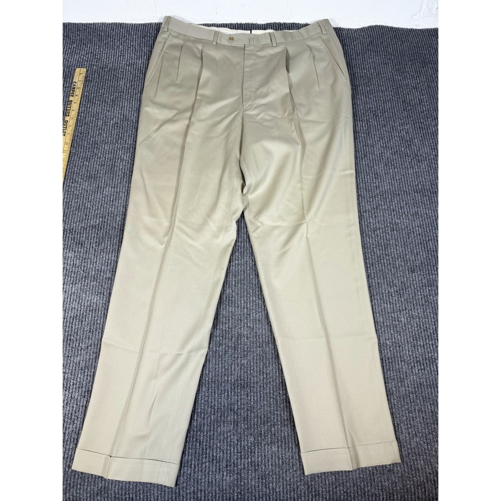Ermenegildo Zegna Dress Pants Mens 40R 40x32 Khaki Pleated Straight Leg Cuffed